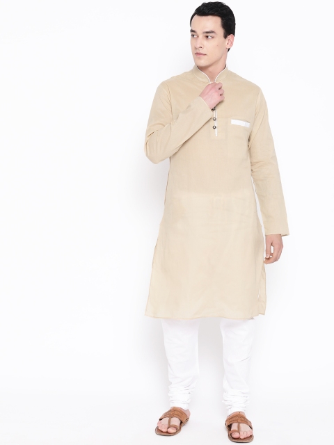 

SG LEMAN Men Beige & White Solid Kurta with Churidar