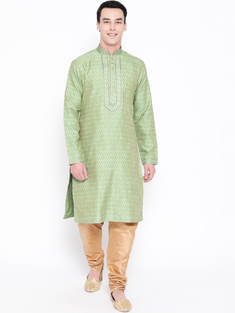 

SG LEMAN Men Green & Beige Woven Design Kurta with Churidar