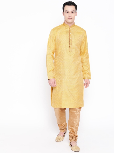 

SG LEMAN Men Mustard Yellow & Beige Woven Design Kurta with Pyjamas