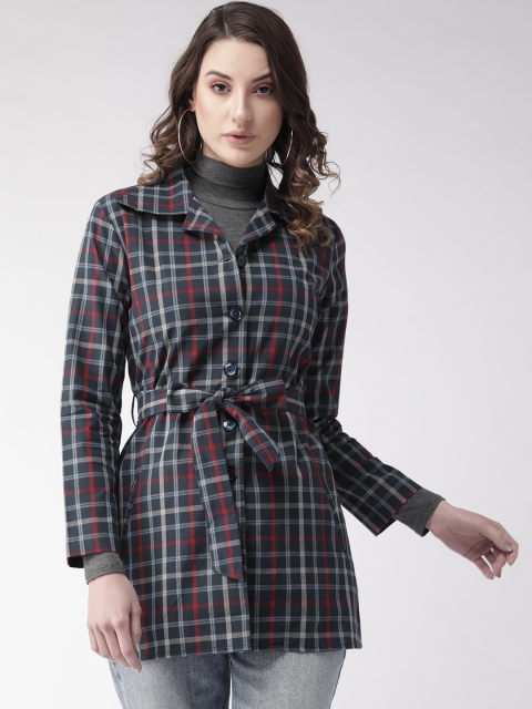 

Style Quotient Women Navy Blue Checked Tailored Jacket