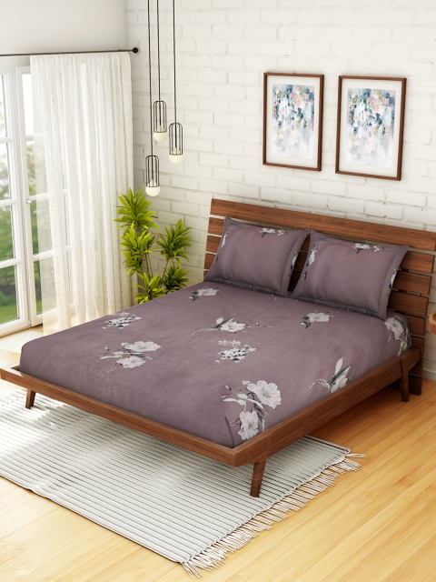 

CORE Designed by SPACES Purple Floral 210 TC Cotton 1 Queen Bedsheet with 2 Pillow Covers