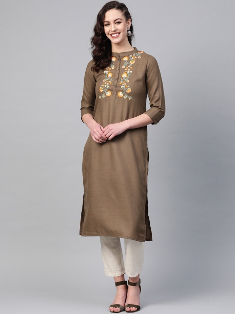 

Yuris Women Brown & Orange Yoke Design Straight Kurta