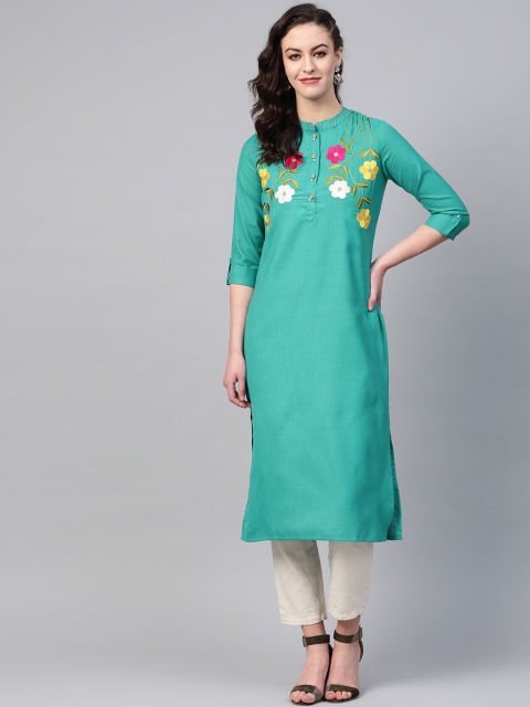 

Yuris Women Green Yoke Design Straight Kurta