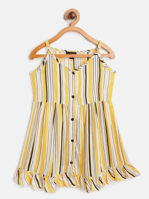 

pspeaches Girls Yellow & White Candy Striped A-Line Dress