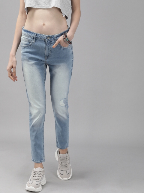 

Roadster Women Blue Skinny Fit Mid-Rise Low Distress Stretchable Cropped Jeans