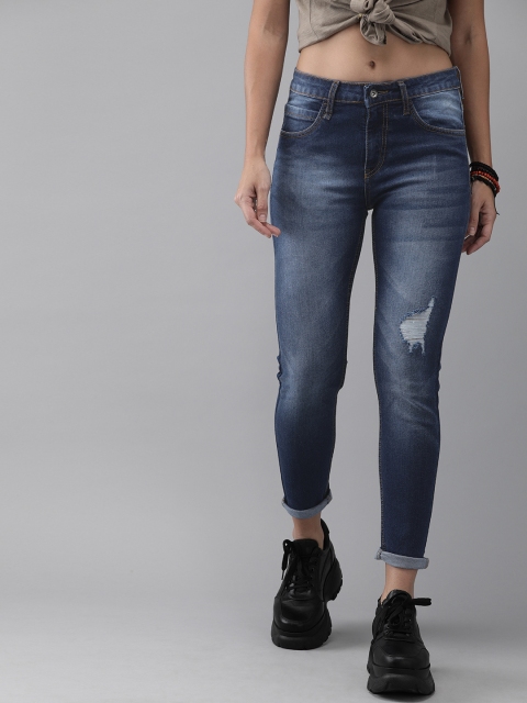 

Roadster Women Blue Skinny Fit Mid-Rise Mildly Distressed Stretchable Cropped Jeans