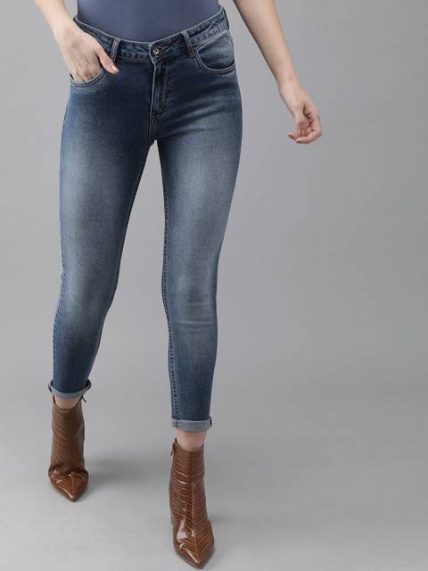

Roadster Women Blue Skinny Fit Mid-Rise Clean Look Stretchable Cropped Jeans