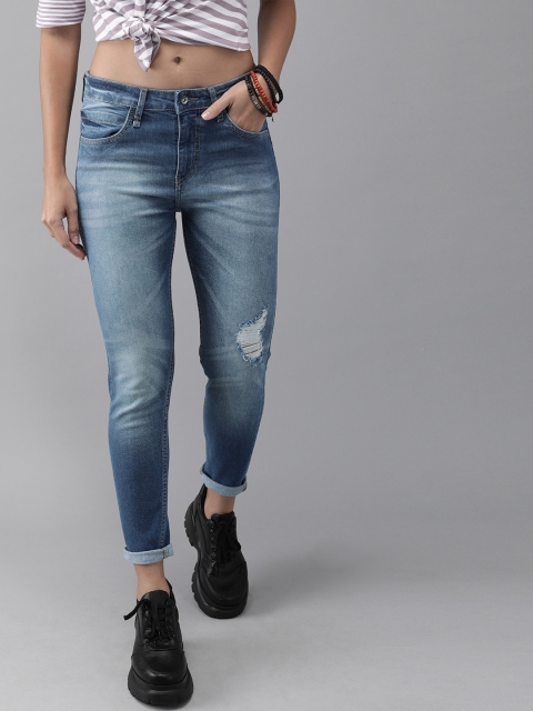 

Roadster Women Blue Skinny Fit Mid-Rise Mildly Distressed Stretchable Cropped Jeans