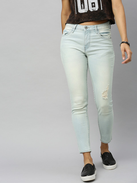

Roadster Women Blue Skinny Fit Mid-Rise Low Distress Stretchable Jeans