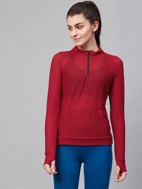 

Fitkin Women Red Self Design Semi-Sheer Mesh Sweatshirt