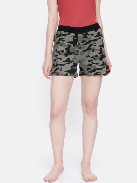 

Slumber Jill Women Black & Grey Camouflage Printed Lounge Shorts FWAT157