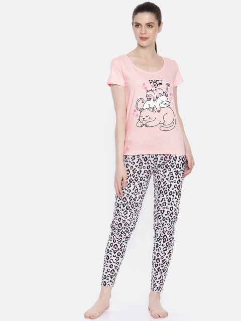 

Slumber Jill Women Pink & Grey Printed Night suit