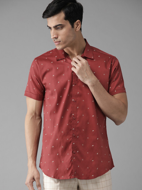 

DENNISON Men Maroon & Beige Slim Fit Printed Casual Shirt