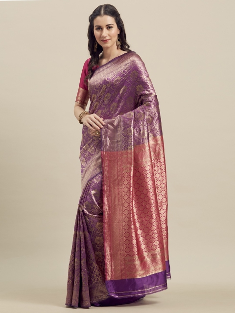 

MANOHARI Purple & Pink Silk Blend Woven Design Banarasi Saree