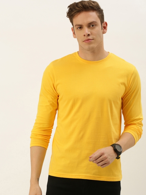 

DrunkenMonk Men Yellow Solid Round Neck T-shirt