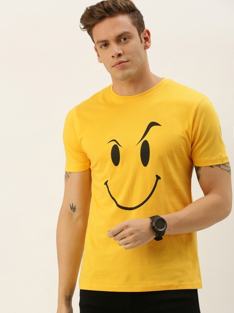 

DrunkenMonk Men Yellow Printed Round Neck T-shirt