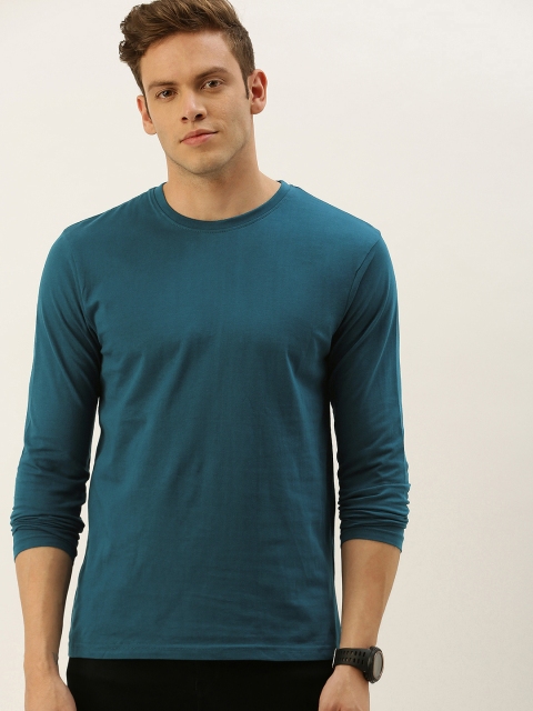 

DrunkenMonk Men Teal Blue Solid Round Neck T-shirt