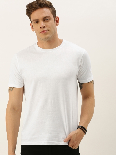 

DrunkenMonk Men White Solid Round Neck T-shirt