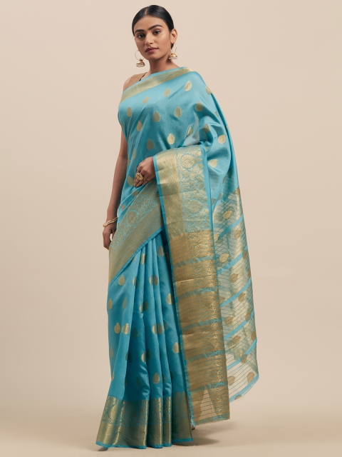 

Pisara Turquoise Blue Silk Cotton Woven Design Chanderi Saree