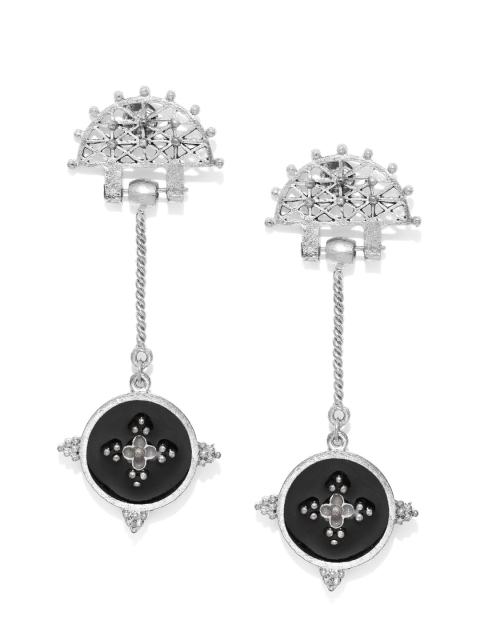 

Fida Women Silver-Toned & Black Circular Drop Earrings