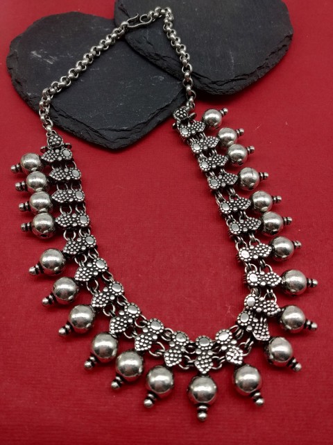 

Fida Women Silver-Toned Oxidised Ball Spike Necklace