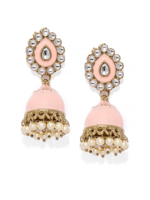 

Fida Women Gold-Toned & Pink Dome Shaped Jhumkas
