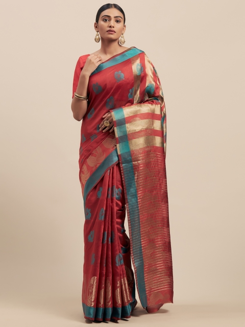

Pisara Red Silk Cotton Woven Design Kanjeevaram Saree
