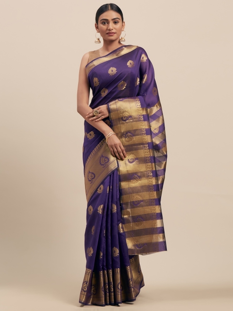

Pisara Blue & Gold-Coloured Silk Cotton Woven Design Kanjeevaram Saree