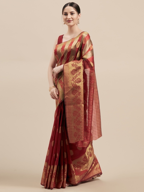 

Pisara Red Silk Cotton Woven Design Kanjeevaram Saree