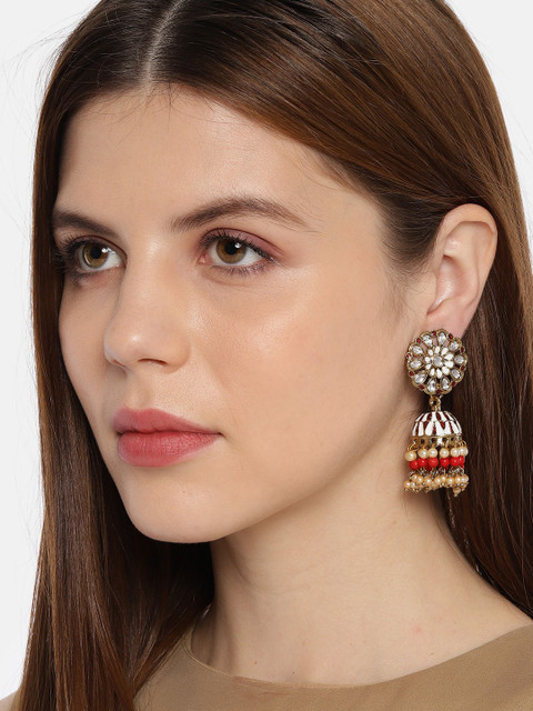 

Fida Women White & Gold-Toned Dome Shaped Jhumkas