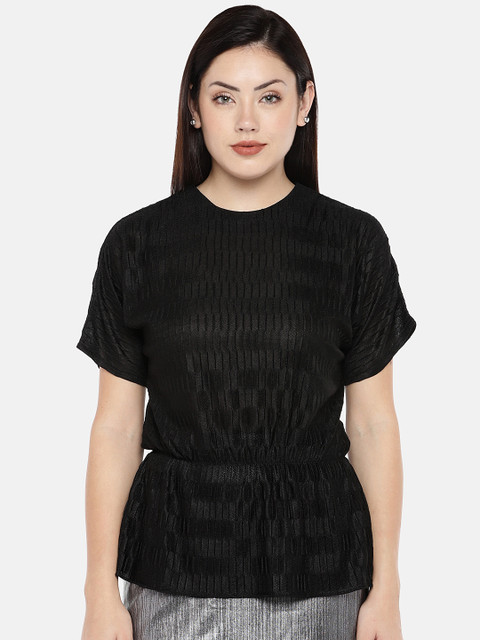 

The Label Life Women Black Self Design Peplum Top