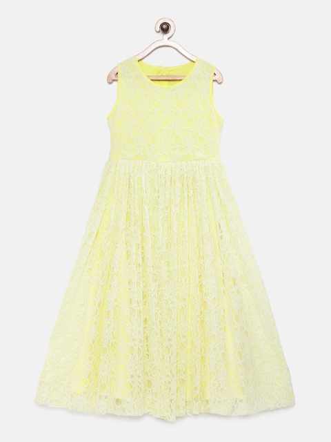 

Rianna Girls Yellow Self Design Fit and Flare Dress