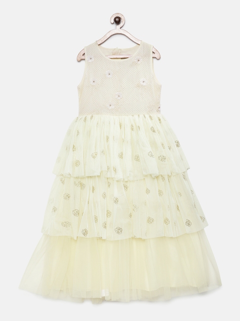 

Rianna Girls Yellow Self Design Fit and Flare Dress