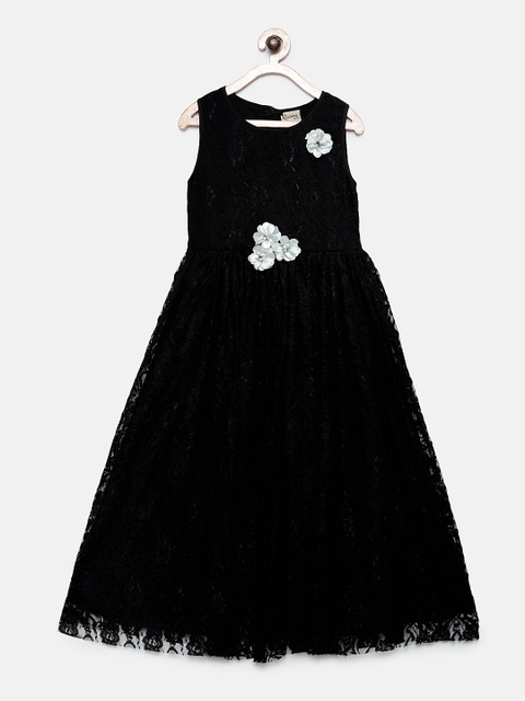 

Rianna Girls Black Self Design Fit and Flare Dress