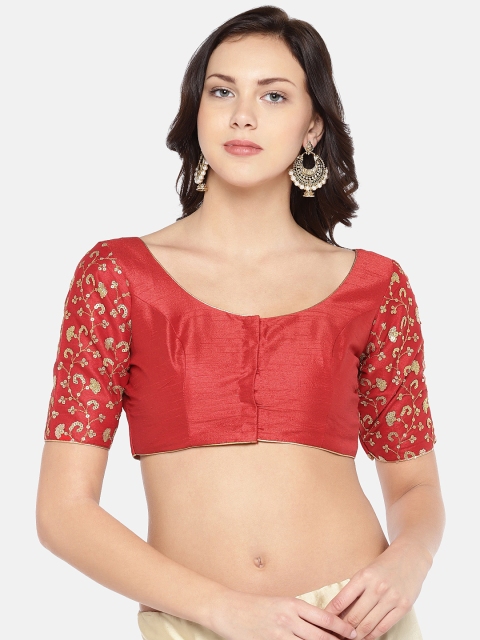 

Studio Shringaar Red Polyester Saree Blouse with Embroidered Sleeves