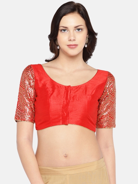 

Studio Shringaar Women Red & Gold-Coloured Embroidered Saree Blouse