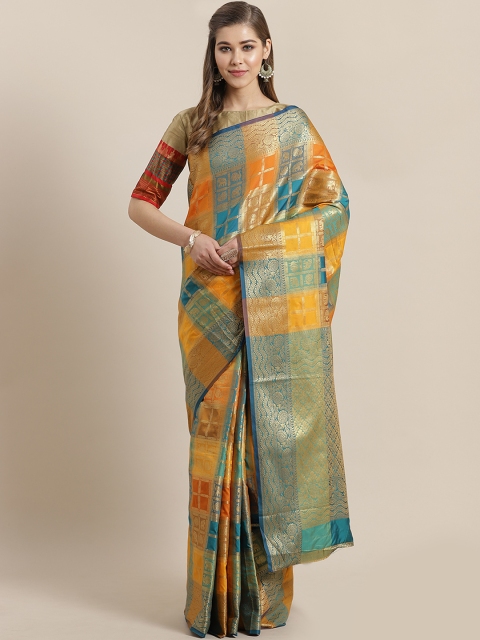 

Mitera Yellow & Golden Zari Woven Design Kanjeevaram Saree
