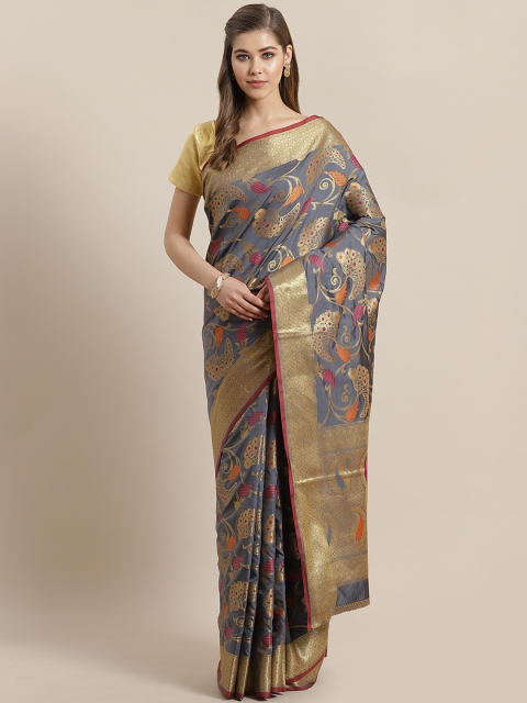 

Mitera Charcoal Grey & Golden Zari Woven Design Banarasi Saree