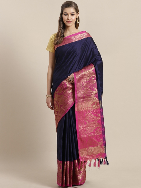 

Mitera Navy Blue Woven-Design Saree