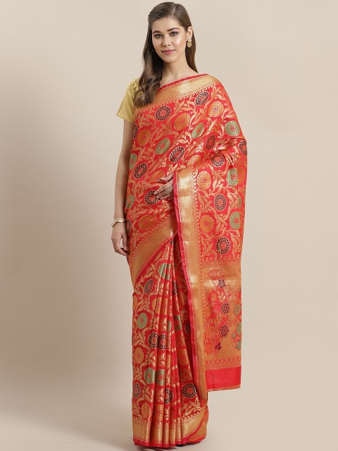 

Mitera Red & Golden Zari Woven Design Banarasi Saree