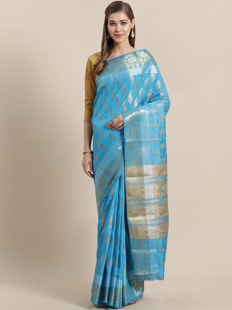 

Mitera Blue & Golden Zari Woven Design Banarasi Saree