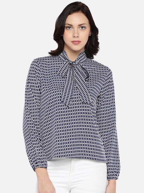 

Ten on Ten Women Navy Blue Checked Top