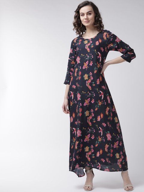 

Rue Collection Women Navy Blue & Pink Floral Printed Maxi Dress