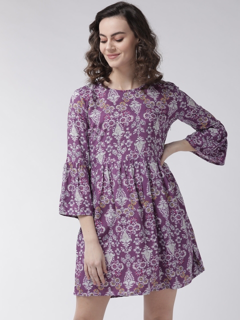 

Rue Collection Women Purple & White Printed A-Line Dress