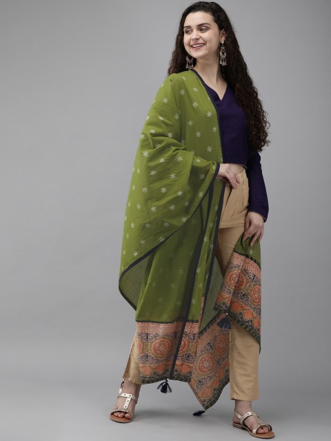 

Rain & Rainbow Green & White Printed Dupatta