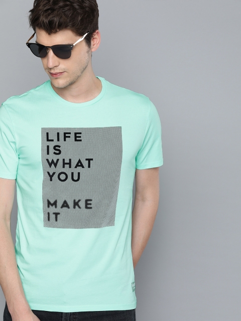 

Denizen From Levis Men Turquoise Blue Printed Round Neck T-shirt