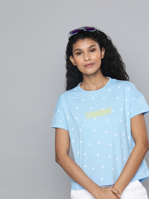 

Denizen From Levis Women Blue & White Printed Round Neck T-shirt