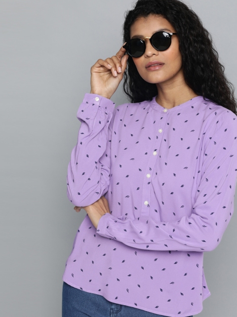 

Denizen From Levis Women Purple & Navy Blue Printed Shirt Style Top