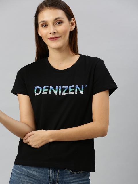 

Denizen From Levis Women Black Printed Round Neck T-shirt
