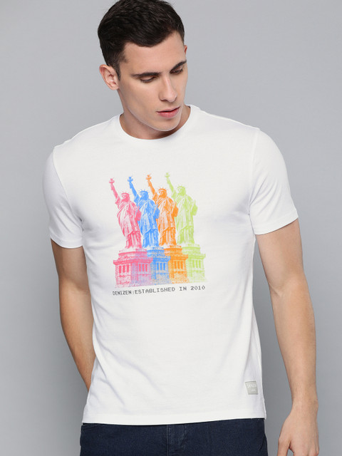 

Denizen From Levis Men White Printed Round Neck T-shirt